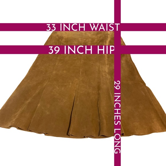 VINTAGE 1990'S TESORI BROWN SUEDE PLEATED A-LINE SKIRT (12) - Picture 12 of 13